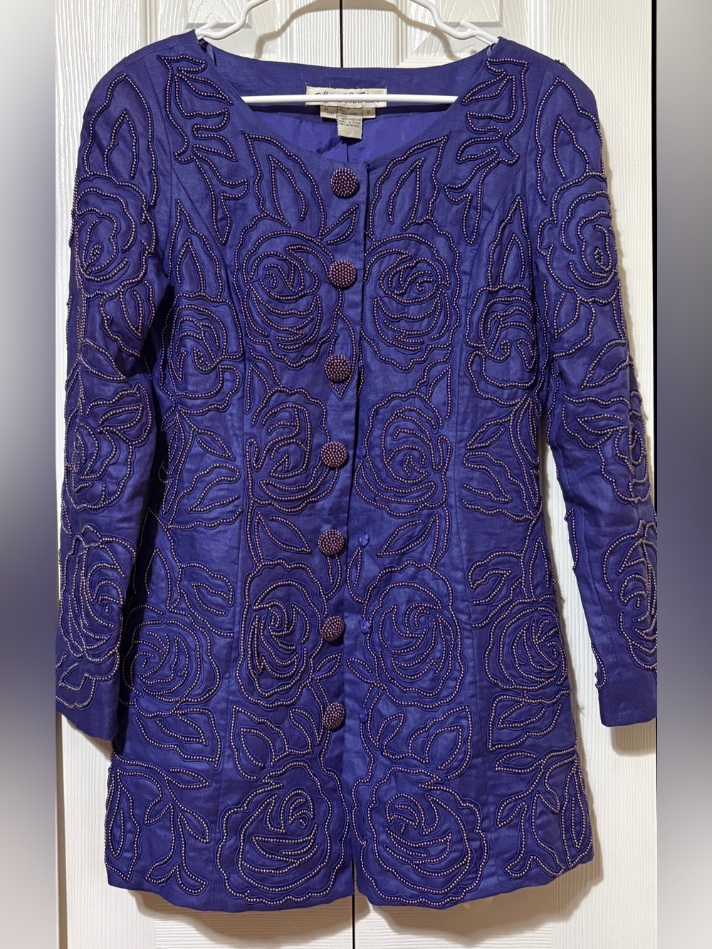 Marie St. Claire Vintage Purple Beaded Jacket Suit Shorts Size 6 Shoulder Pads